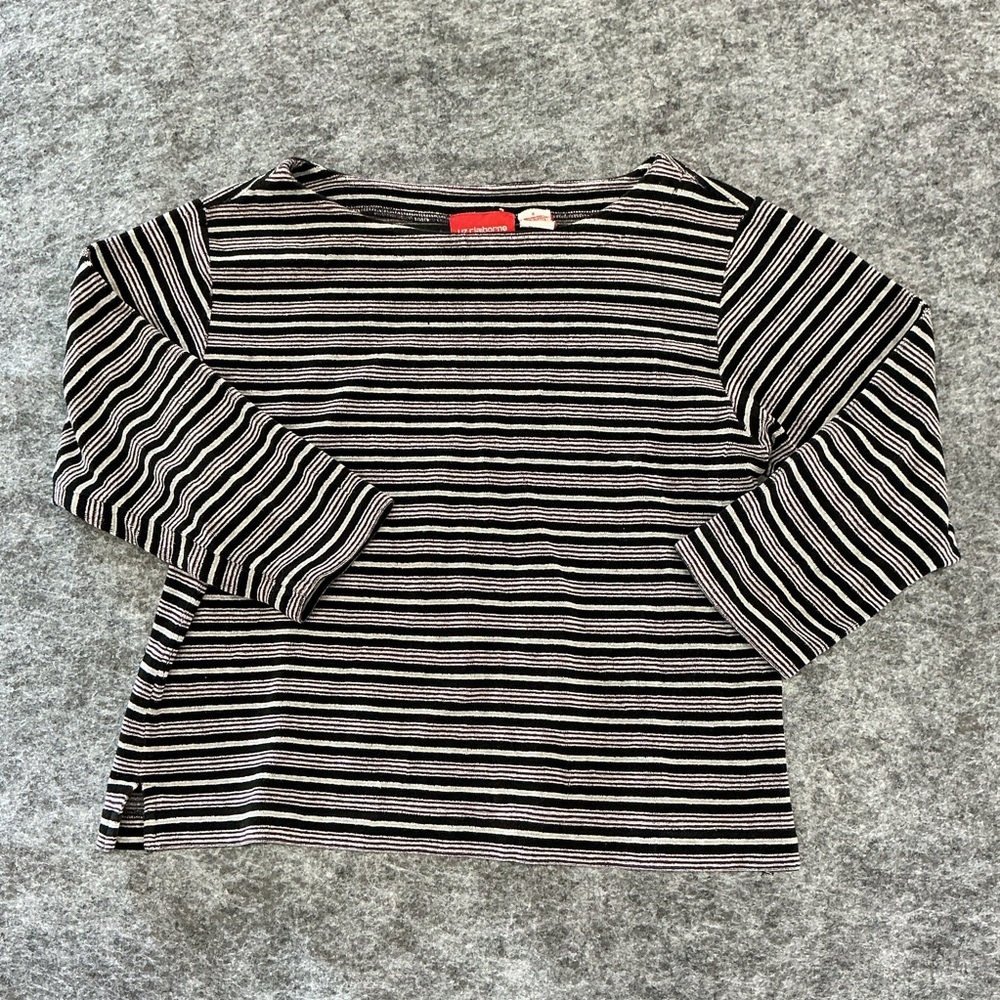 Liz Claiborne Vintage Cotton Striped Long Sleeve Top Bin C
